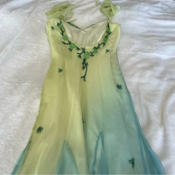❄️SOLD❄️ Vintage 90s Y2K Silk Beaded Fairycore Tinkerbell Whimsical Dress S M - Picture 6 of 12